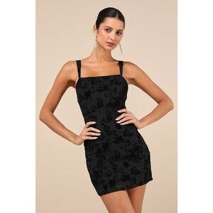 Lulus Stunning Status Black Mesh Velvet Burnout Bustier Mini Dress - Size XS